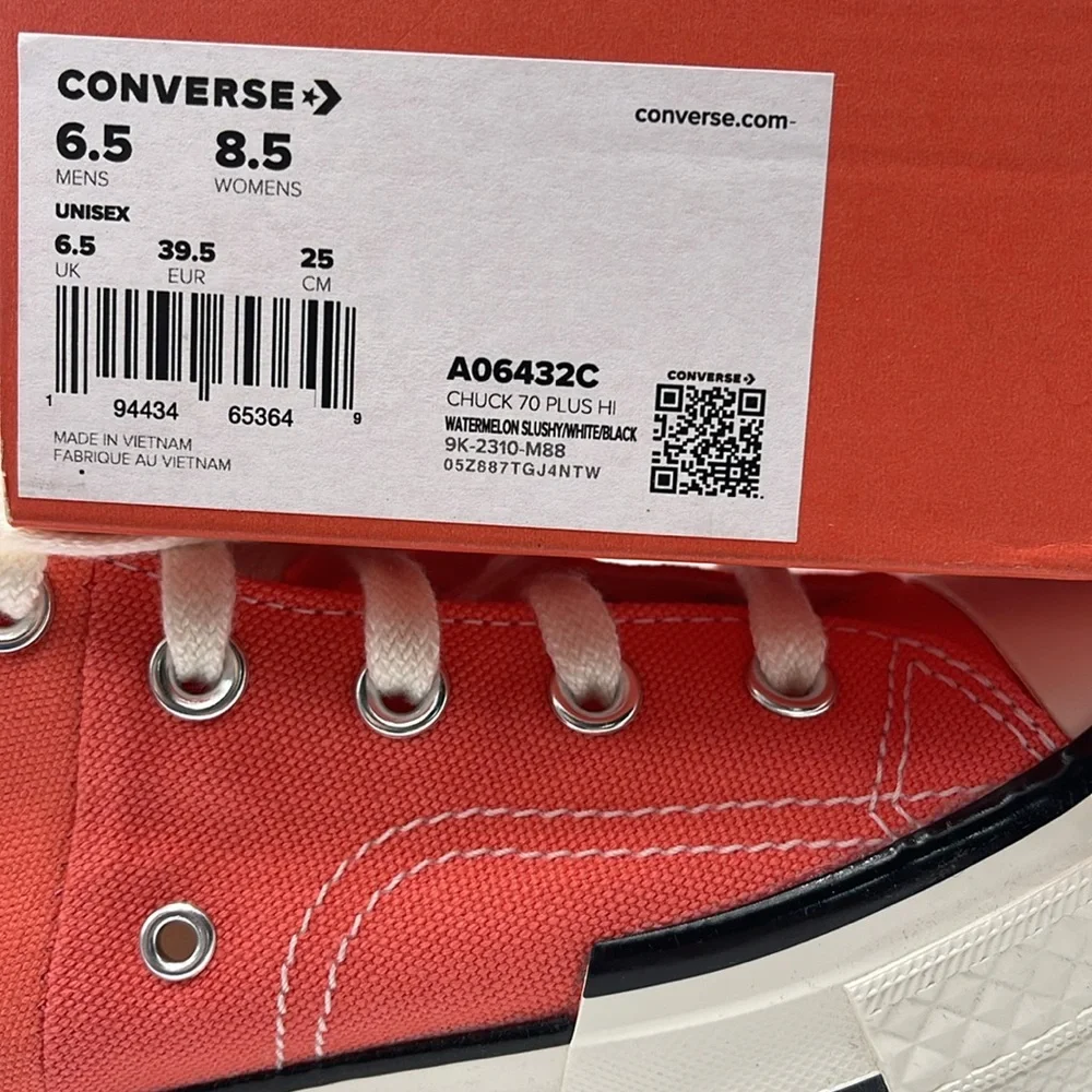 Converse WMNS CHUCK 70 PLUS HI WATERMELON SLUSHY/MHITE/BLACK A06432C Platforms